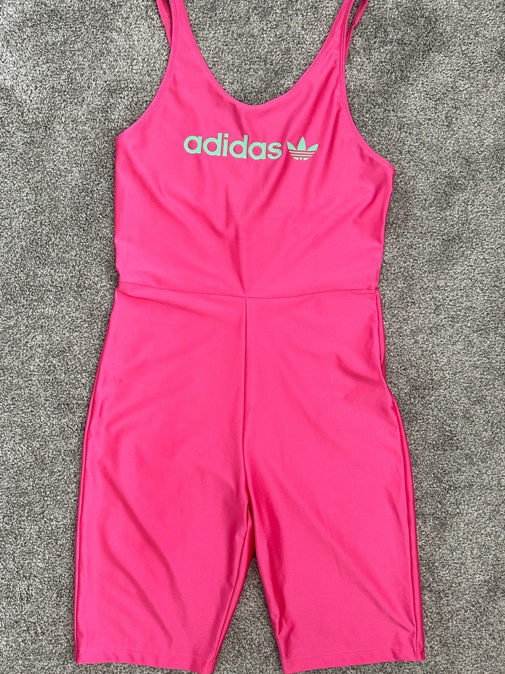 Adidas Originals Trefoil Pink and Mint Romper Bike Short Logo Unitard Sz M EUC - Picture 2 of 10